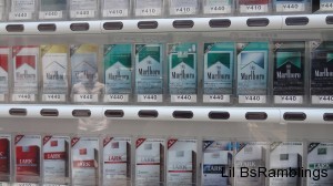 A closeup of a cigarette vending machine