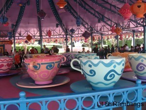 Huge decorated teacups that spin at the riders desire.