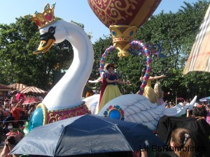 The Disney princesses on a swan float