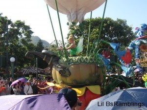Tinkerbell in her balloon dancing in the parade